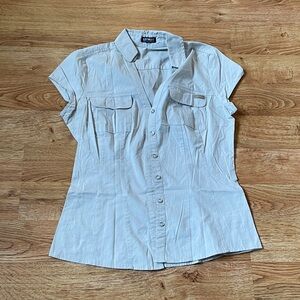 Express Pale Beige Short Sleeve Button-Up Shirt